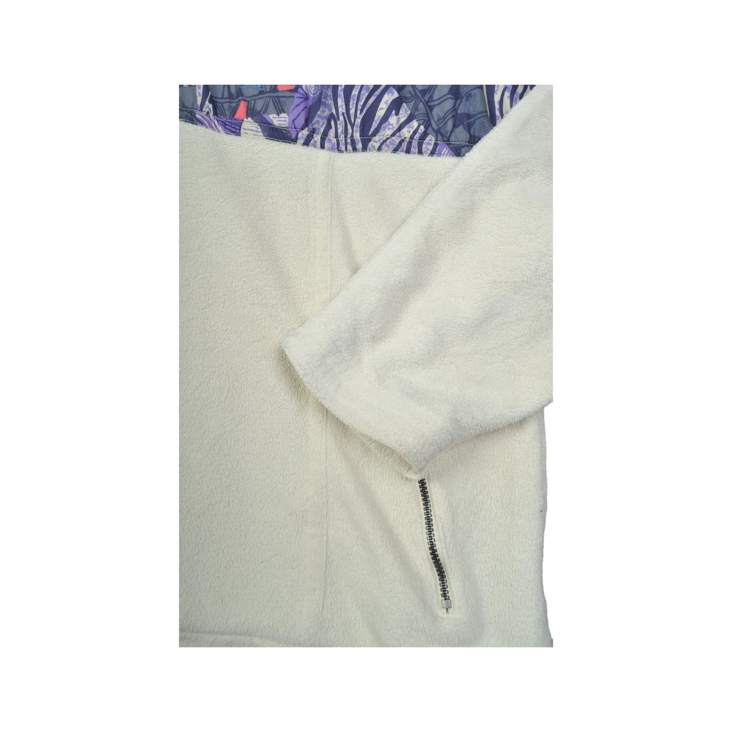 Vintage Fleece 1/4 Zip Retro Pattern Off White XL