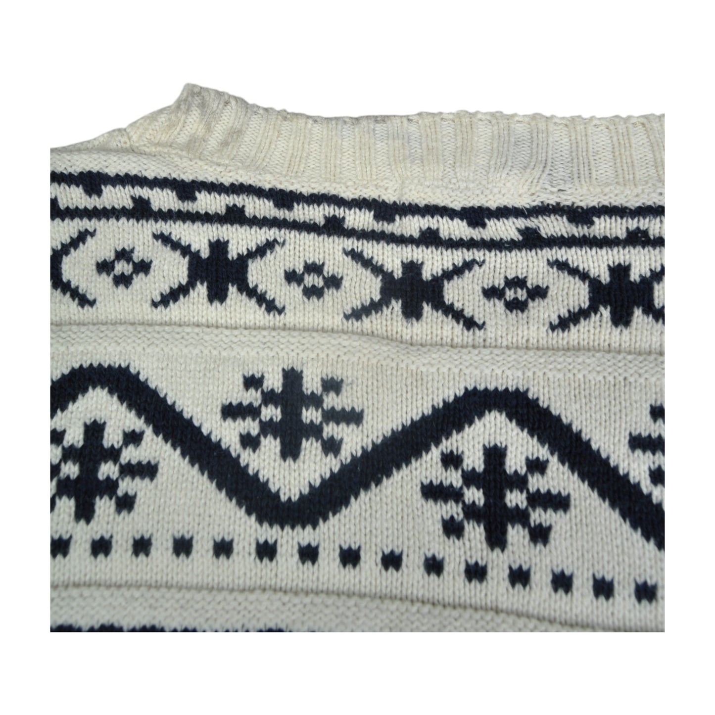 Vintage Cotton Knitwear Sweater Retro Pattern Beige XL