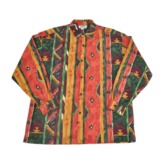 Vintage 90's Shirt Aztec Pattern Long Sleeved Multi Large