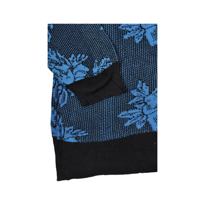 Vintage Knitwear Sweater Retro Floral Pattern Blue/Black Ladies Large