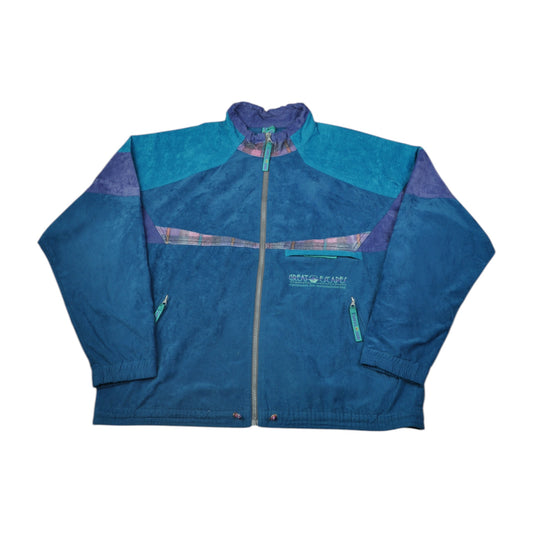 Vintage Great Escapes Windbreaker Velour Jacket Block Colour Blue Large