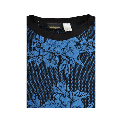 Vintage Knitwear Sweater Retro Floral Pattern Blue/Black Ladies Large