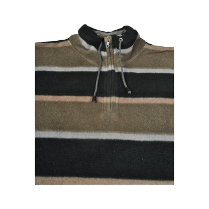 Vintage Fleece 1/4 Zip Stripe Pattern Brown XL