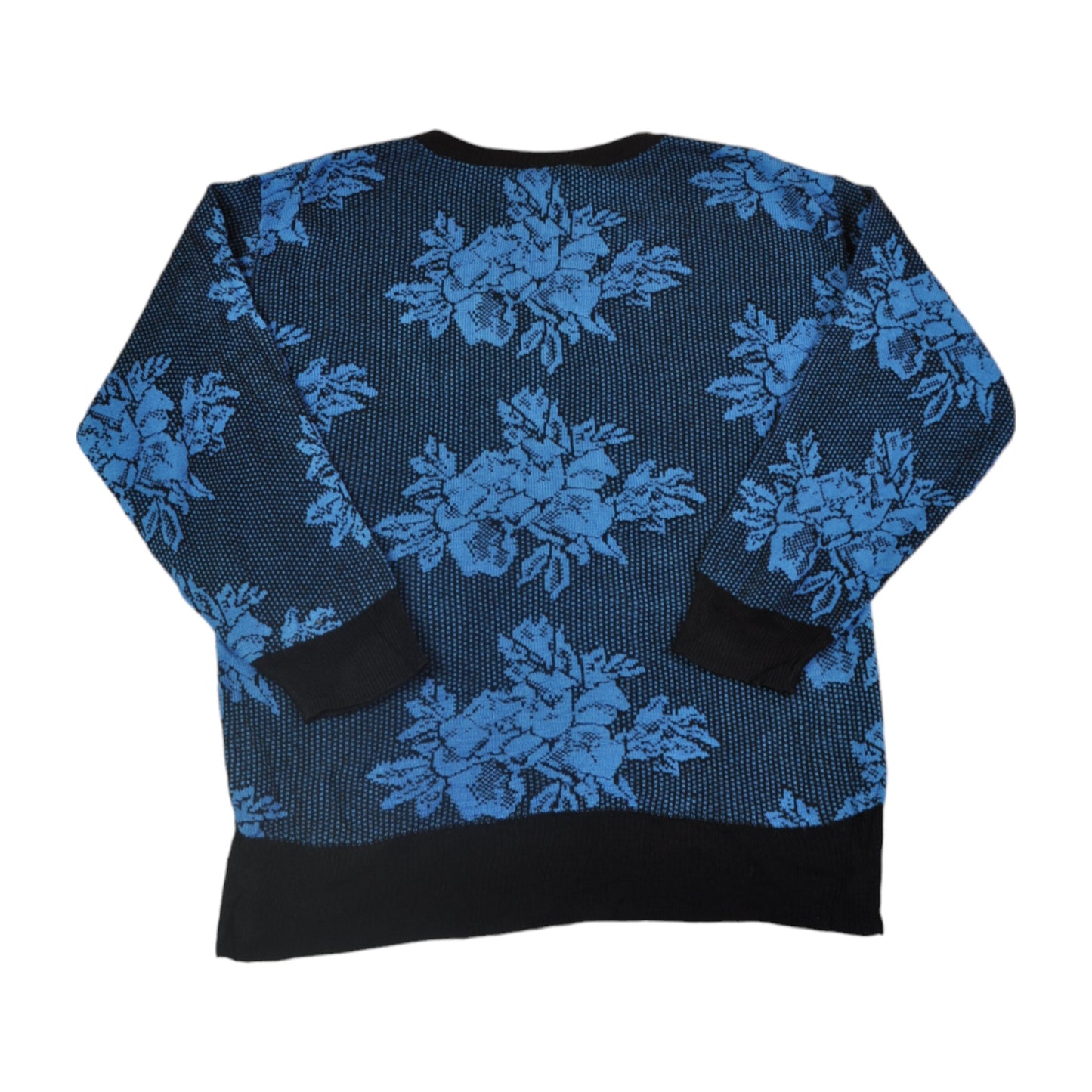Vintage Knitwear Sweater Retro Floral Pattern Blue/Black Ladies Large