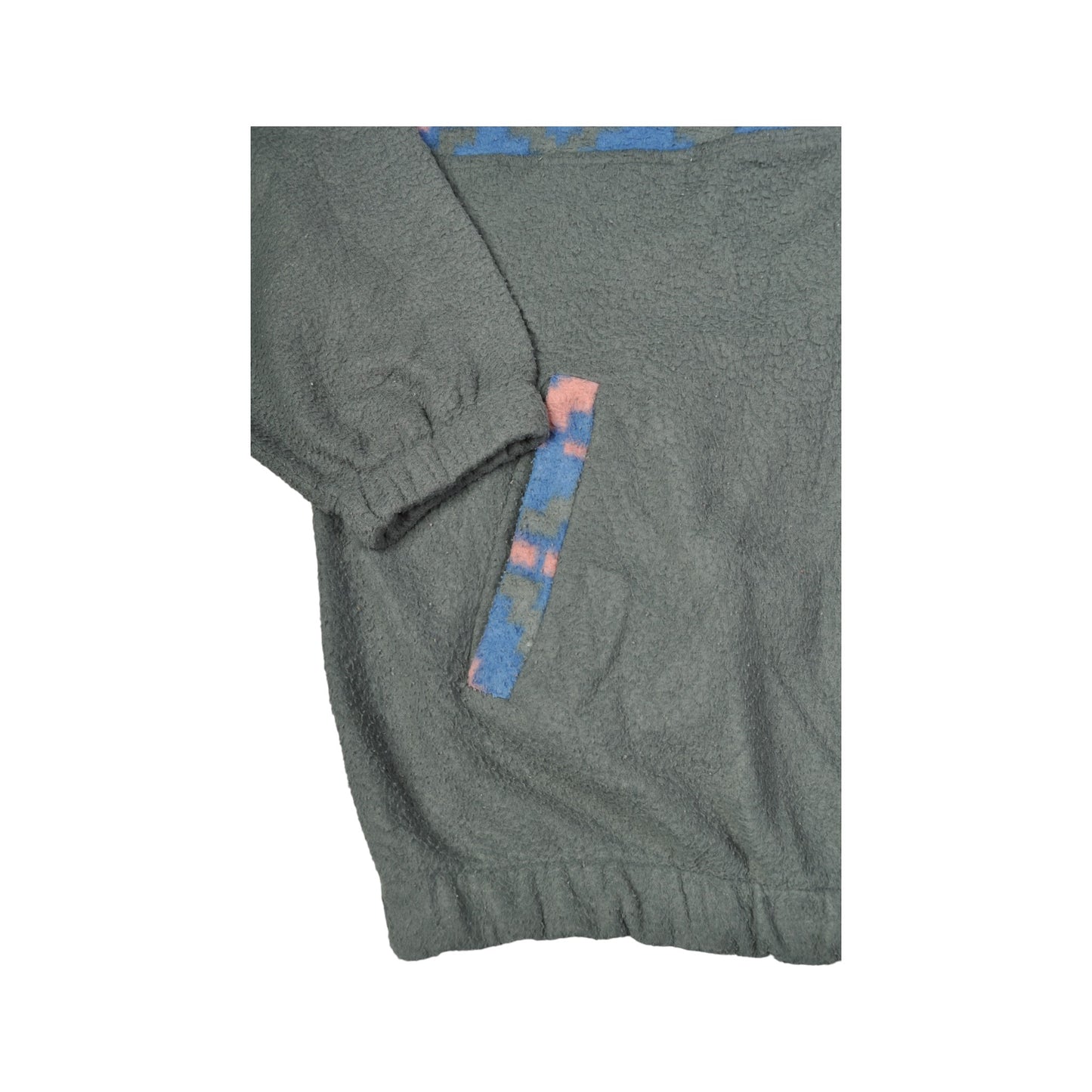 Vintage Fleece 1/4 Zip Retro Pattern Grey Medium