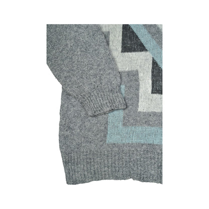 Vintage Rundhals Strickmuster Pullover Grau Groß