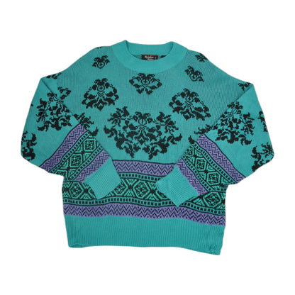 Vintage Knitwear Sweater Retro Pattern Green Ladies Large