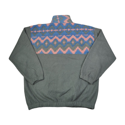 Vintage Fleece 1/4 Zip Retro Pattern Grey Medium