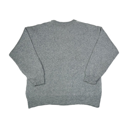 Vintage Rundhals Strickmuster Pullover Grau Groß