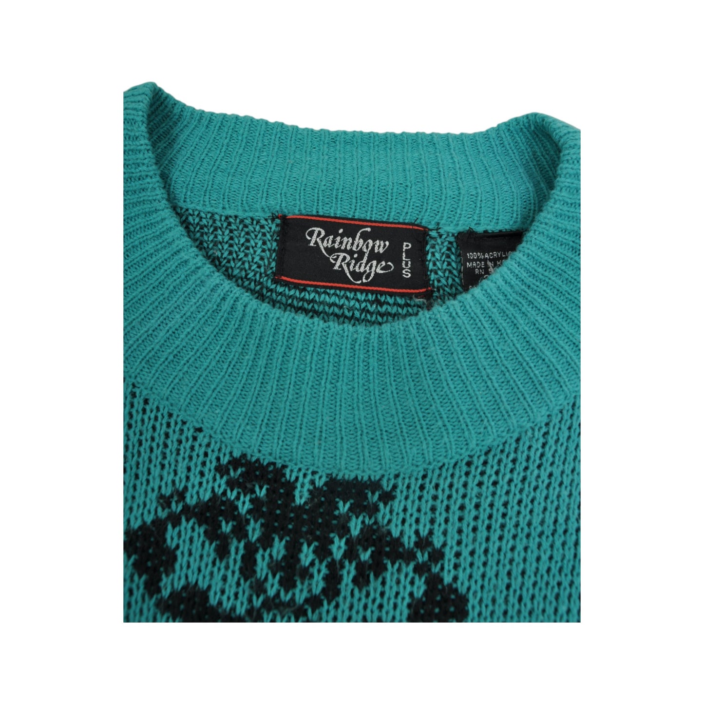 Vintage Knitwear Sweater Retro Pattern Green Ladies Large