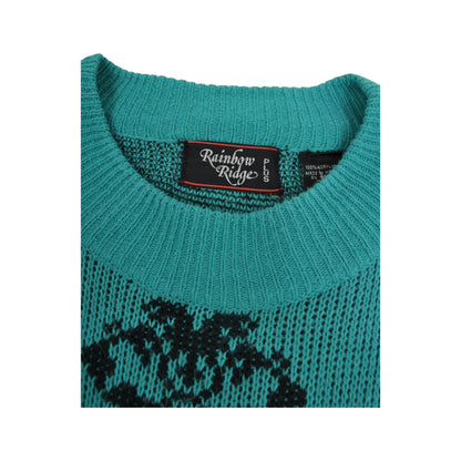 Vintage Knitwear Sweater Retro Pattern Green Ladies Large