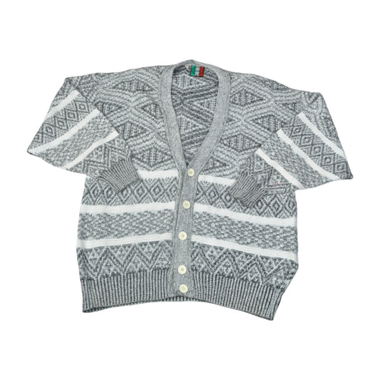 Vintage Strickpullover Cardigan Retro Muster Grau Medium