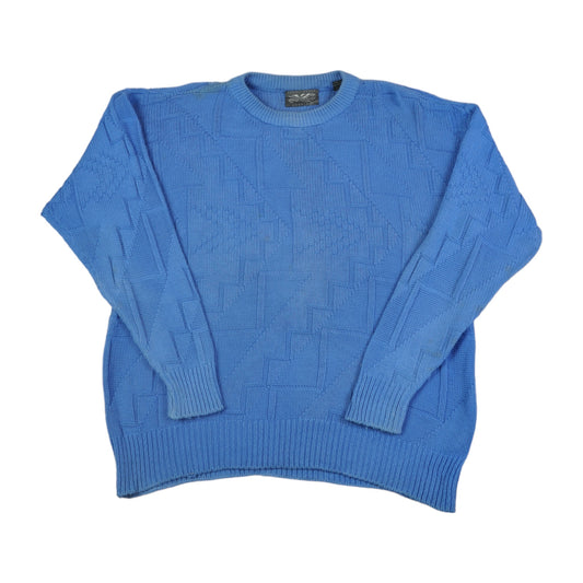 Vintage Strickpullover Retro Muster Blau Groß