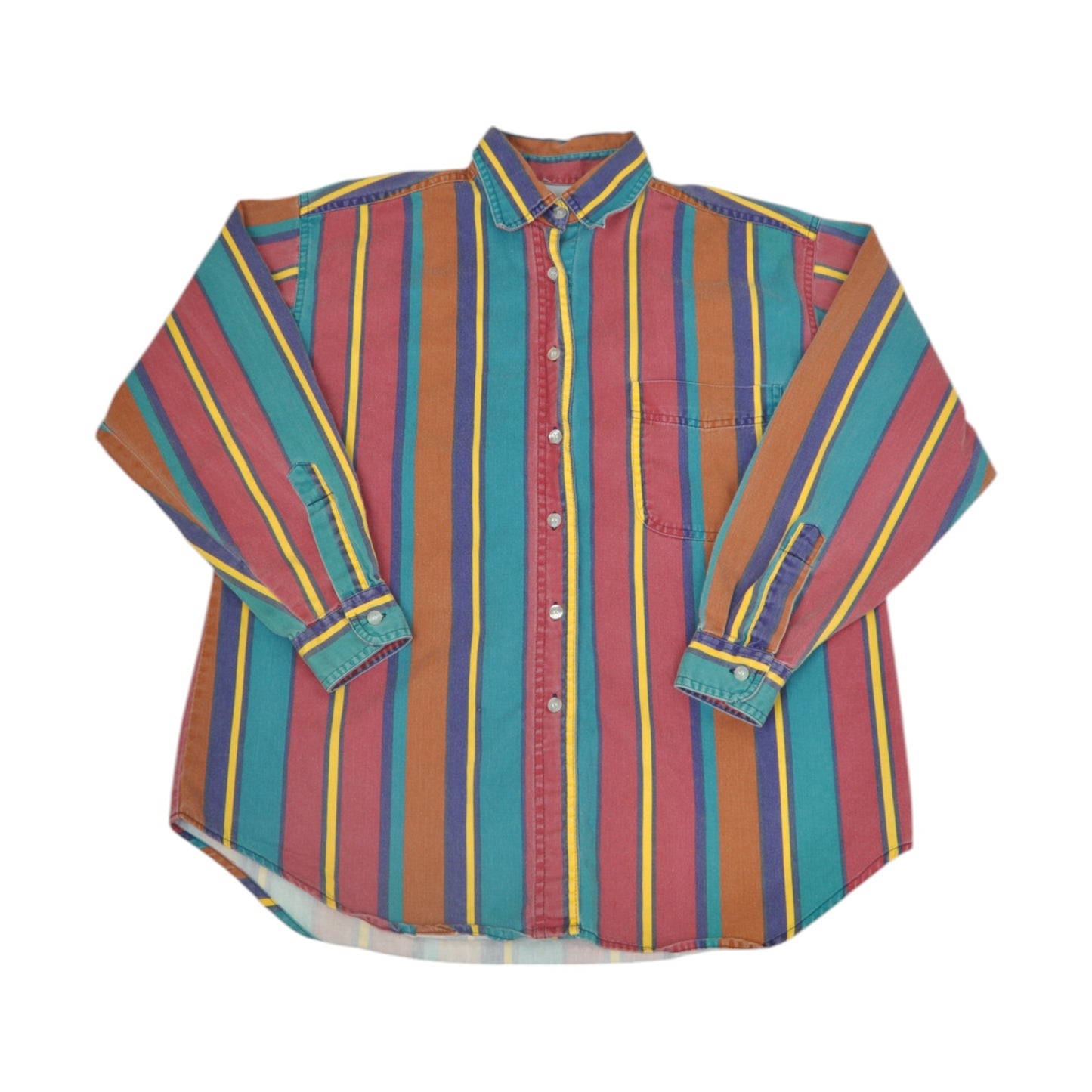 Vintage 90's Shirt Striped Pattern Long Sleeve Multi Ladies Small