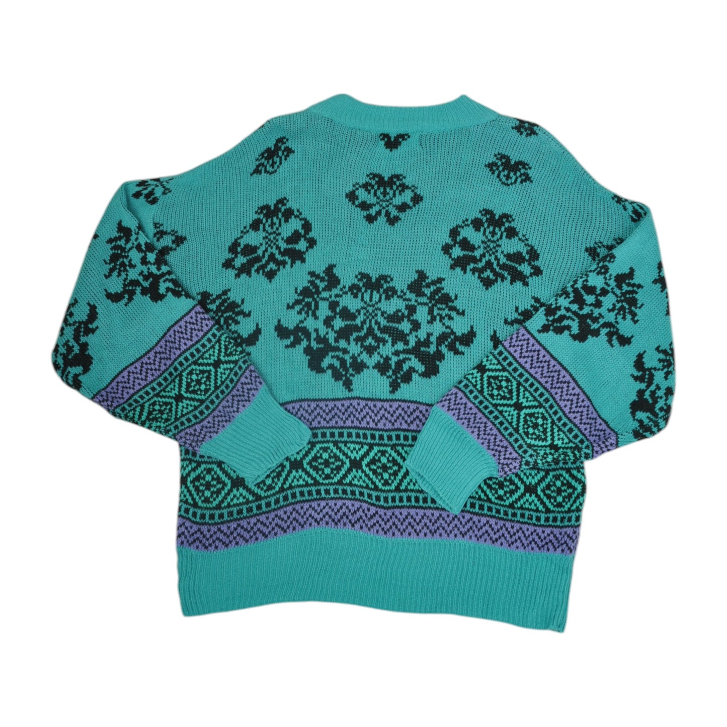 Vintage Knitwear Sweater Retro Pattern Green Ladies Large