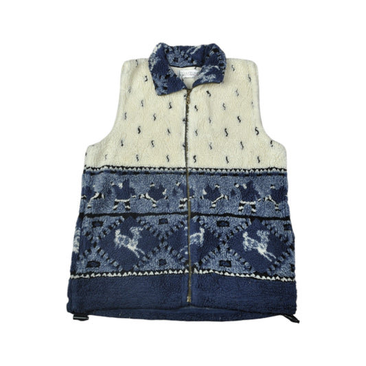 Vintage Gilet Fleece Retro Pattern Blue Small