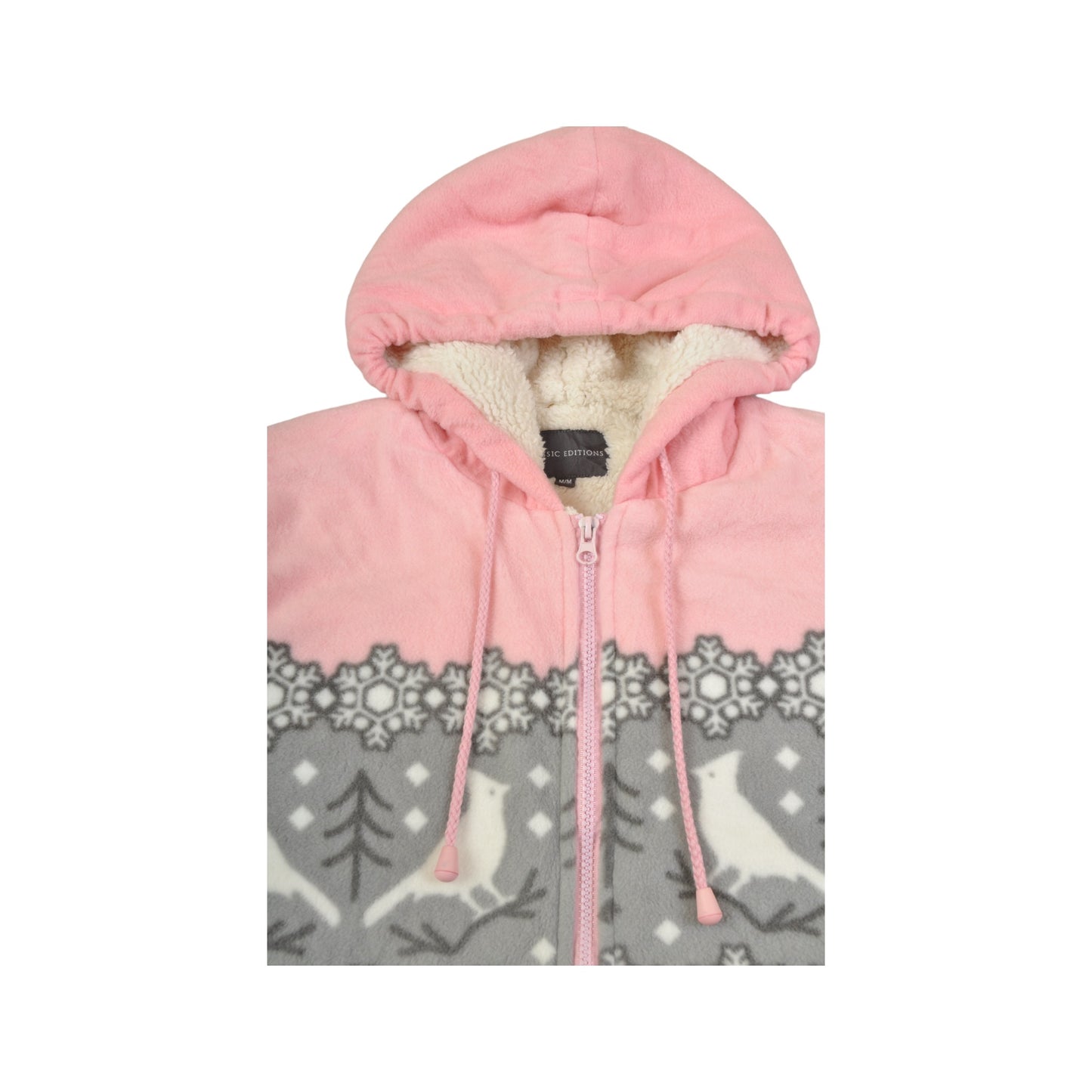 Vintage Fleece Hooded Jacket Retro Pattern Pink Ladies Medium