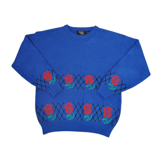 Vintage Knitwear Sweater Retro Pattern Blue Ladies Small