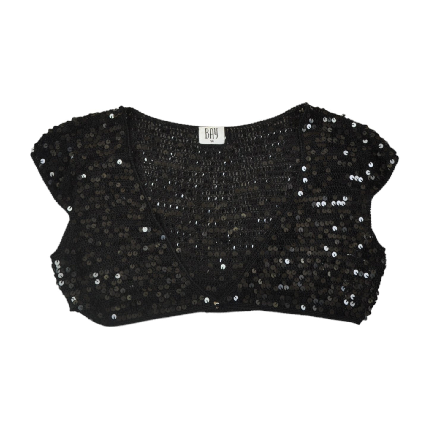 Vintage Y2K Sequin Cropped Top Black Large