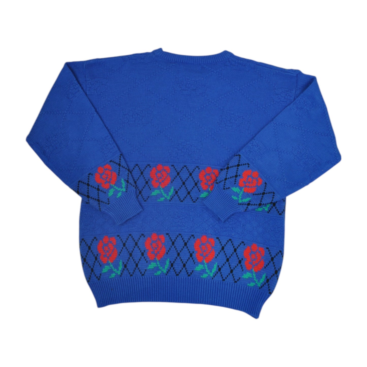 Vintage Knitwear Sweater Retro Pattern Blue Ladies Small