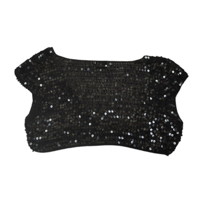 Vintage Y2K Sequin Cropped Top Black Large