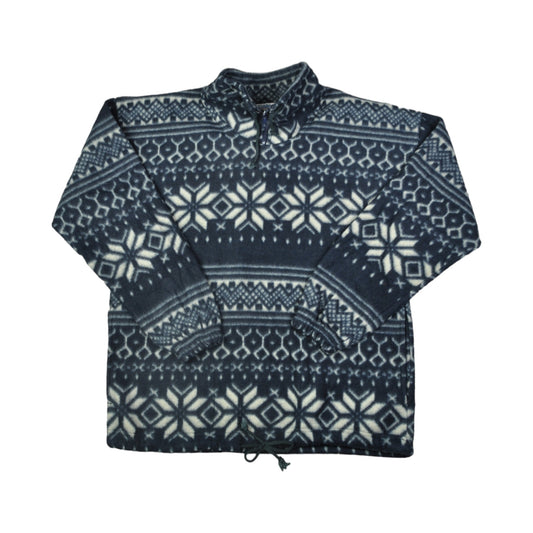 Vintage Fleece 1/4 Zip Retro Pattern Blue Small