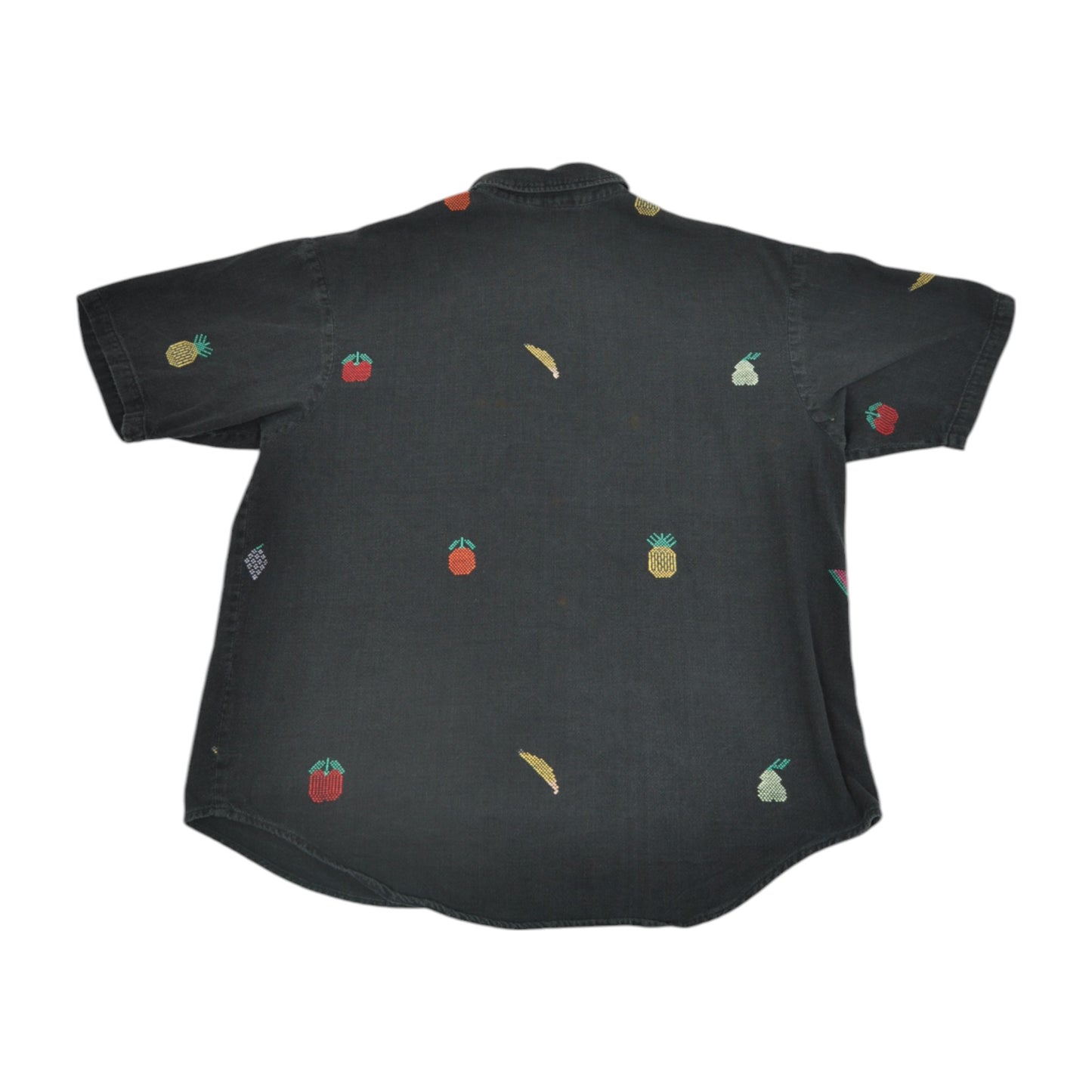 Vintage 90's Shirt Fruit Pattern Short Sleeve Black Ladies Large