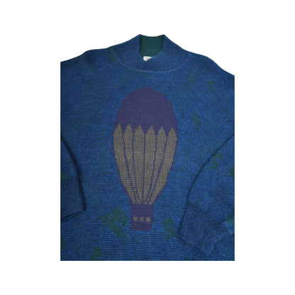 Vintage Knitwear Sweater Air Balloon Pattern Blue Medium