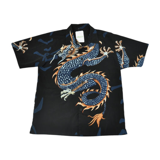 Vintage 90's Shirt Dragon Pattern Short Sleeved Black Small