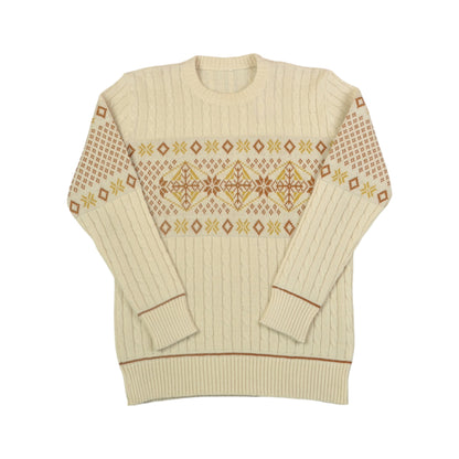 Vintage Knitwear Sweater Retro Pattern Beige Small