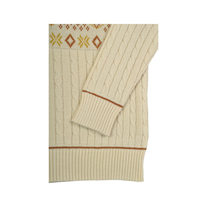 Vintage Knitwear Sweater Retro Pattern Beige Small