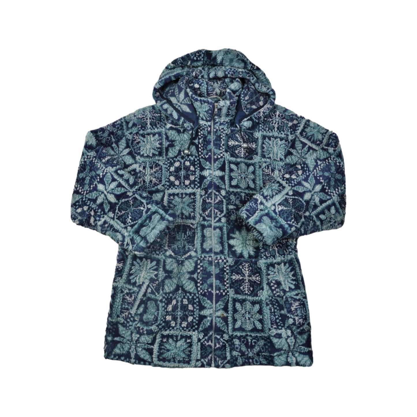 Vintage Brugi Fleece Hooded Jacket Retro Pattern Blue Ladies Medium