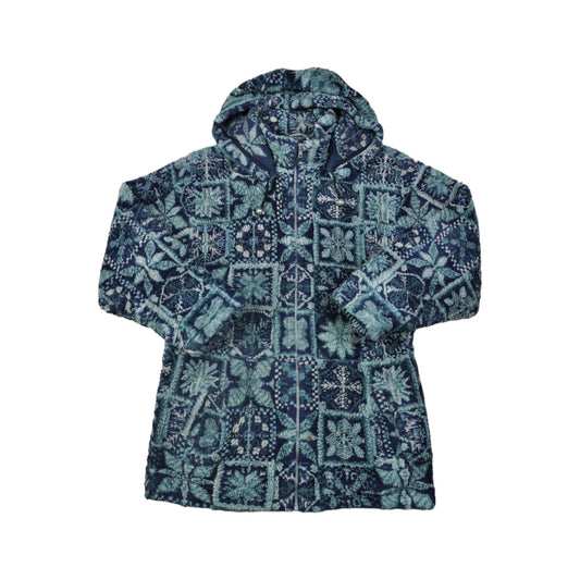 Vintage Brugi Fleece Hooded Jacket Retro Pattern Blue Ladies Medium