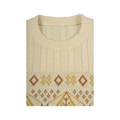 Vintage Knitwear Sweater Retro Pattern Beige Small