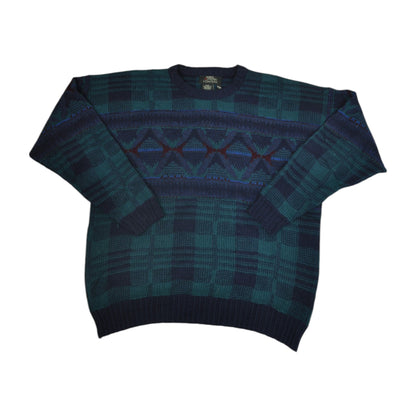 Vintage Knitwear Sweater Retro Pattern Blue XL