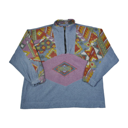 Vintage Fleece 1/4 Zip Retro Pattern Blue XL