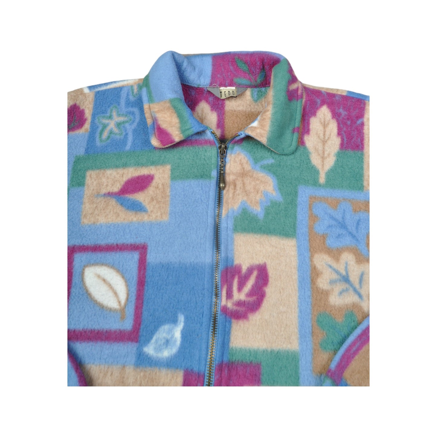 Vintage Fleece Jacket Leaf Pattern Multi Ladies Medium