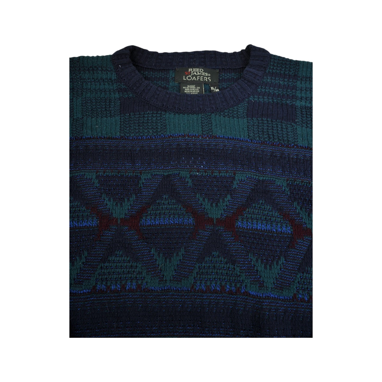 Vintage Knitwear Sweater Retro Pattern Blue XL