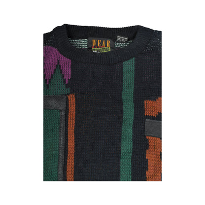 Vintage Crew Neck Knitwear Retro Pattern Sweater Multi Medium