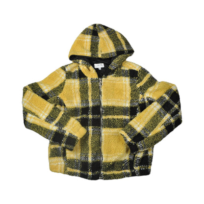 Vintage Fleece Hooded Jacket Retro Pattern Yellow Ladies Medium