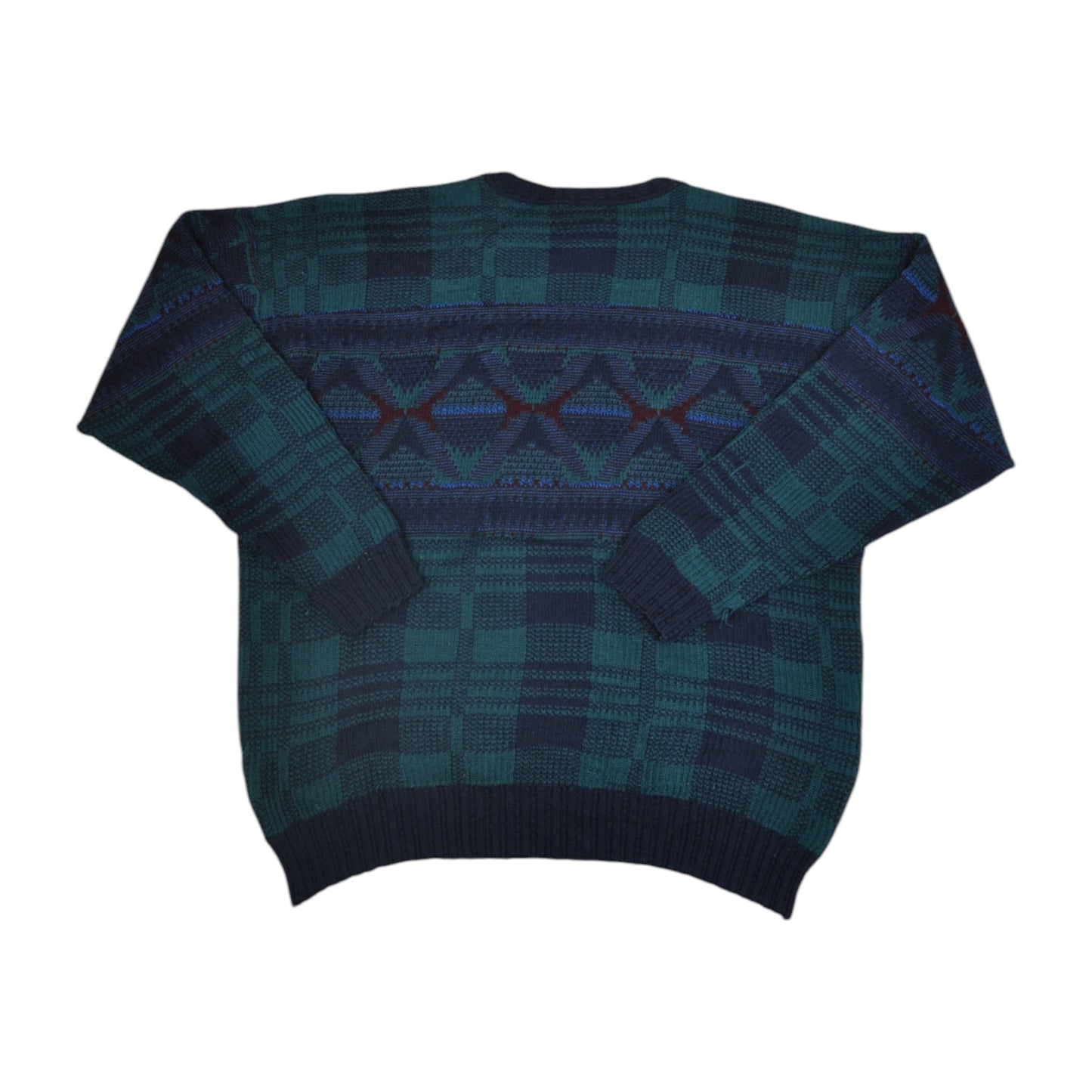 Vintage Knitwear Sweater Retro Pattern Blue XL