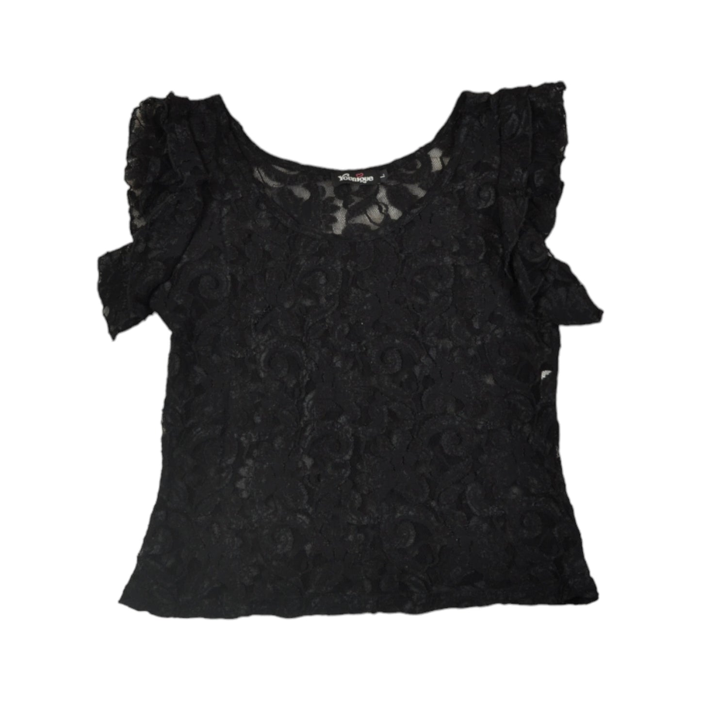 Vintage Y2K Lace Sheer Top Black Medium