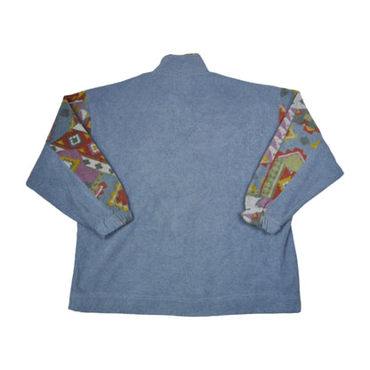 Vintage Fleece 1/4 Zip Retro Pattern Blue XL