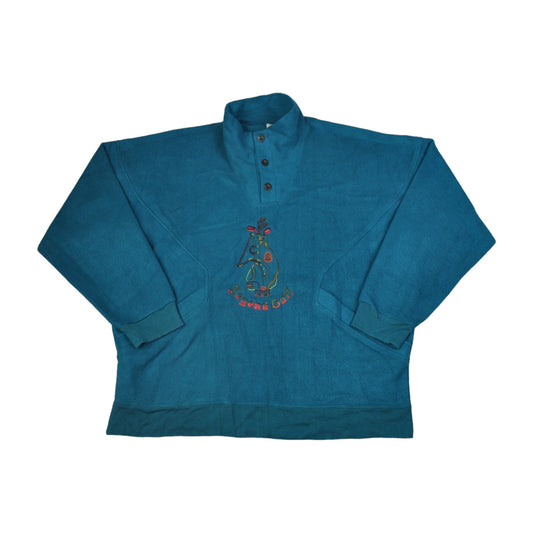 Vintage Golf Fleece 1/4 Button Block Colour Blue XL