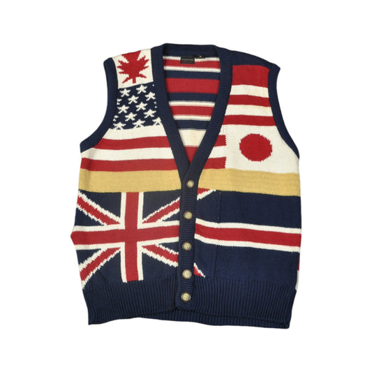 Vintage Knitwear Sweater Vest Flag Pattern Multi Medium