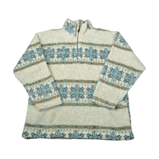 Vintage Fleece 1/4 Zip Retro Pattern Beige Large