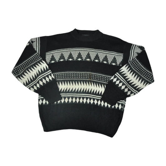 Vintage Knitwear Sweater Retro Pattern Black Large