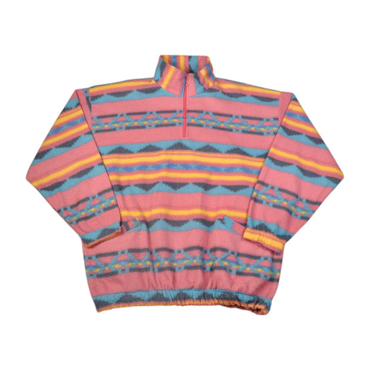 Vintage Fleece 1/4 Zip Retro Pattern Pink XXL