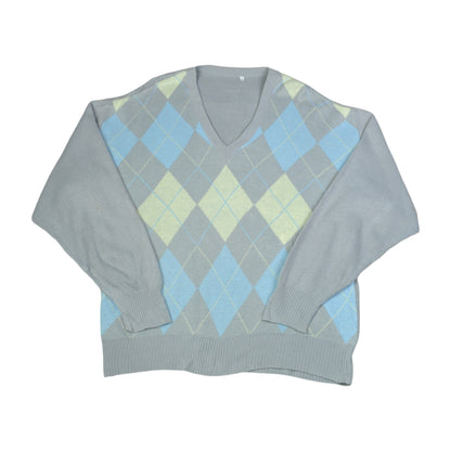 Vintage Strickmode Argyle Muster Pullover grau groß