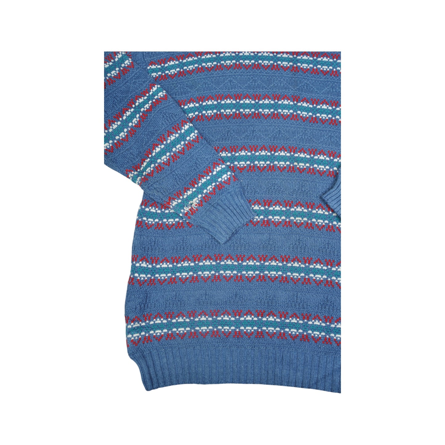 Vintage Cotton Knitwear Sweater Retro Pattern Blue Small